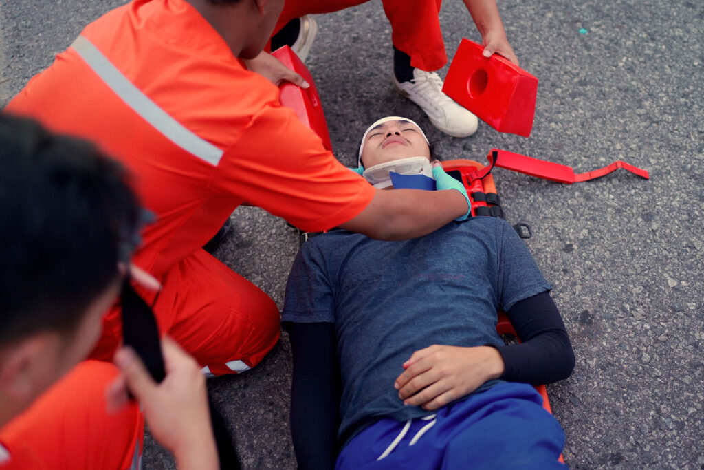 Roadside emergency medical rescue team.